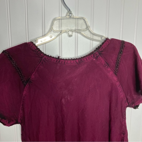 Ludy Top maroon Embroidered Floral Hippie Peasant Casual - Picture 5 of 6